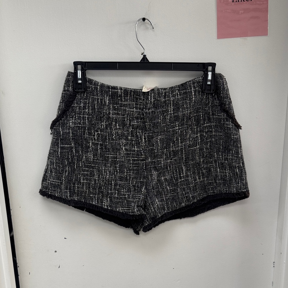 High-Waist Textured Tweed Shorts in Black and White